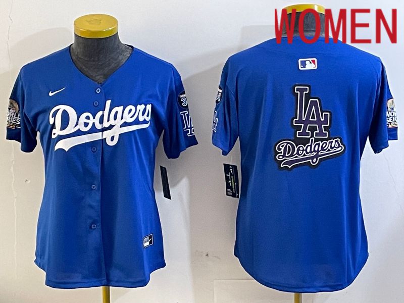 Women Los Angeles Dodgers blank 2024 World series patch blue jersey 202411278->women mlb jersey->Women Jersey